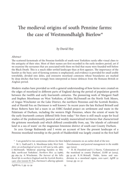 The Medieval Origins of South Pennine Farms: the Case of Westmondhalgh Bierlow*