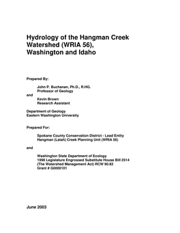 Hydrology of the Hangman Creek Watershed (WRIA 56), Washington and Idaho