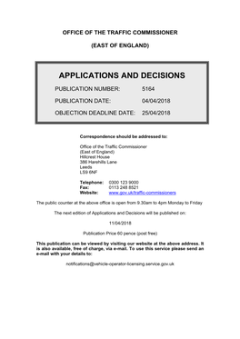 Applications and Decisions: East of England: 4 April 2018