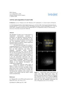 Activity and Composition of Comet Lulin