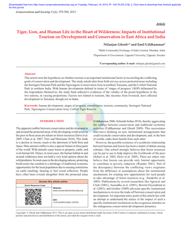 Tiger, Lion, and Human Life in the Heart of Wilderness: Impacts of Institutional Tourism on Development and Conservation in East Africa and India