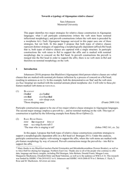 Towards a Typology of Algonquian Relative Clauses* Sara Johansson