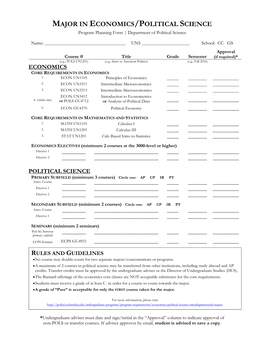 Economics-Political Science Major Planning Form