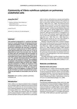 Cytotoxicity of Vibrio Vulnificus Cytolysin on Pulmonary Endothelial Cells