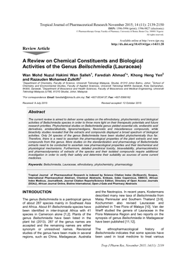 A Review on Chemical Constituents and Biological Activities of the Genus Beilschmiedia (Lauraceae)