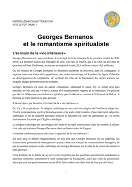 Georges Bernanos Et Le Romantisme Spiritualiste