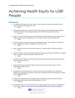 Achieving Health Equity for LGBT People