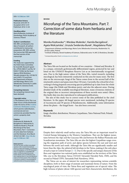 Microfungi of the Tatra Mountains. Part 7. Correction of Some Data From