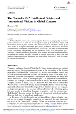 Indo-Pacific”: Intellectual Origins and International Visions in Global Contexts