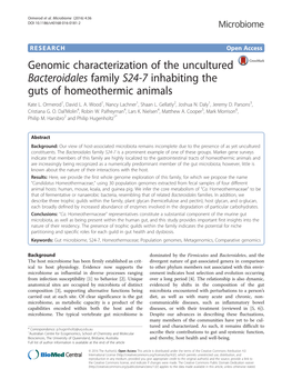 Genomic Characterization of the Uncultured Bacteroidales Family S24-7 Inhabiting the Guts of Homeothermic Animals Kate L