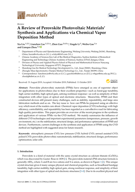 A Review of Perovskite Photovoltaic Materials' Synthesis And