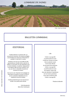Editorial Bulletin Communal Commune De Faimes