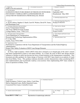 Guidance for Future Design of Freeways with High-Occupancy Vehicle (Hov) Lanes Based on an Analysis of Crash Data from Dallas, Texas