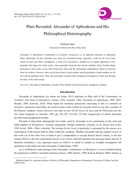 Plato Revealed: Alexander of Aphrodisias and His Philosophical Historiography