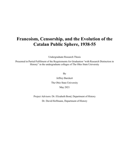 Francoism, Censorship, and the Evolution of the Catalan Public Sphere, 1938-55