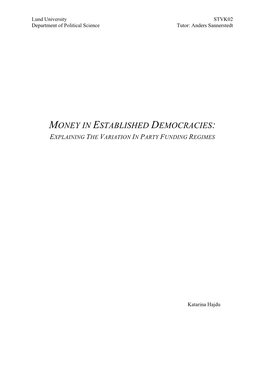 Money in Established Democracies: Explaining the Variation in Party Funding Regimes