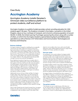 Accrington Academy Accrington Academy Installs Genetec’S Omnicast Video Surveillance Platform to Protect Students, Staff and School