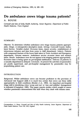 Do Ambulance Crews Triage Trauma Patients? A