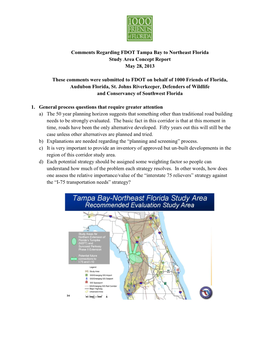 Comments Regarding FDOT Tampa Bay to Northeast Florida Study Area Concept Report May 28, 2013