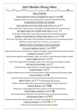 Little Mumbai Dining Menu