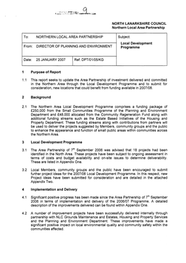 NORTH LANARKSHIRE COUNCIL Northern Local Area Partnership NORTHERN LOCAL AREA PARTNERSHIP Subject: Local Development Programme 1