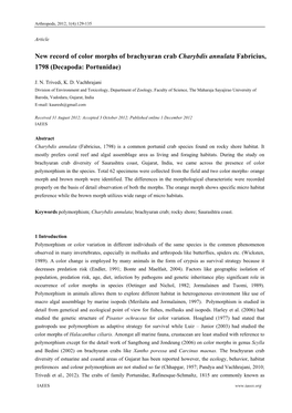 New Record of Color Morphs of Brachyuran Crab Charybdis Annulata Fabricius, 1798 (Decapoda: Portunidae)