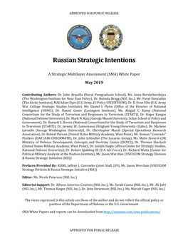 Russian Strategic Intentions