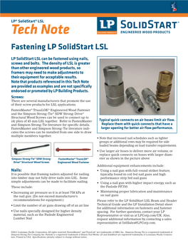 Tech Note Fastening LP Solidstart LSL