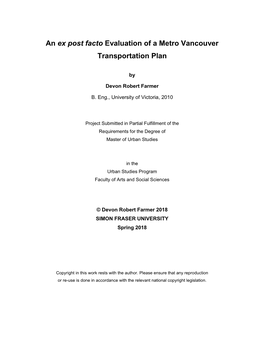An Ex Post Facto Evaluation of a Metro Vancouver Transportation Plan
