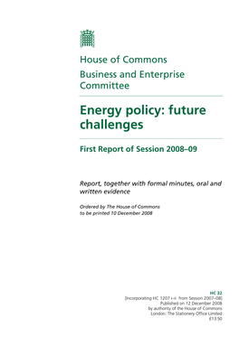 Energy Policy: Future Challenges
