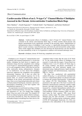 Cardiovascular Effects of an L/N-Type Ca Channel Blocker Cilnidipine