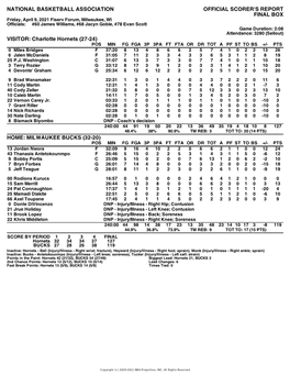 Box Score Hornets