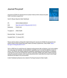 Vaccines for COVID-19: Learning from Ten Phase II Trials to Inform Clinical and Public Health Vaccination Programmes