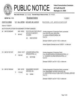 Broadcast Actions 11/2/2011