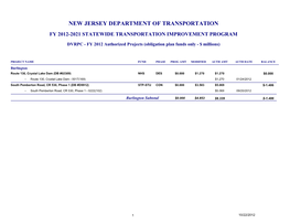 New Jersey Department of Transportation Fy 2012-2021 Statewide Transportation Improvement Program