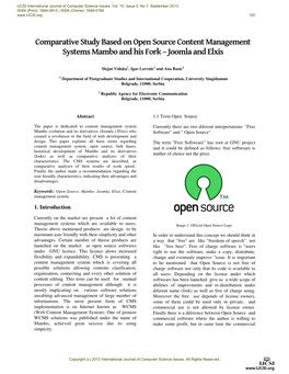 Comparative Study Based on Open Source Content Management Systems Mambo and His Fork – Joomla and Elxis