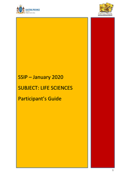 SSIP – January 2020 SUBJECT: LIFE SCIENCES Participant's Guide