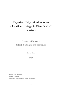 Bayesian Kelly Criterion As an Allocation Strategy in Finnish Stock Markets