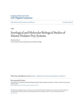 Serological and Molecular Biological Studies of Marine Predator-Prey Systems
