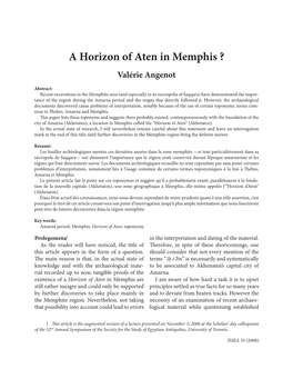 A Horizon of Aten in Memphis ? Valérie Angenot