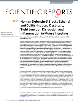 Human Defensin-5 Blocks Ethanol and Colitis-Induced Dysbiosis, Tight