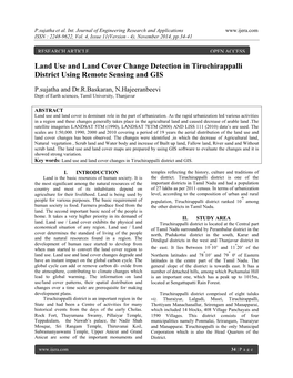 Land Use and Land Cover Change Detection in Tiruchirappalli District Using Remote Sensing and GIS