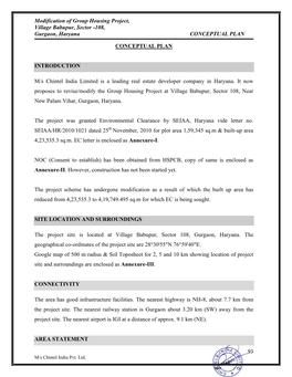 Modification of Group Housing Project, Village Babupur, Sector -108, Gurgaon, Haryana CONCEPTUAL PLAN