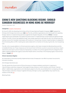 China's New Sanctions Blocking Regime: Should Canadian Businesses In