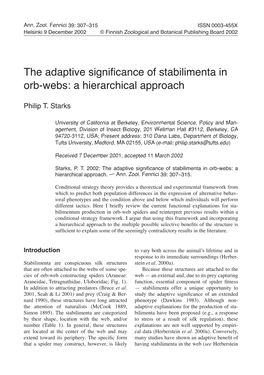 The Adaptive Significance of Stabilimenta in Orb-Webs