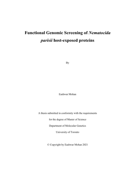 Functional Genomic Screening of Nematocida Parisii Host-Exposed Proteins
