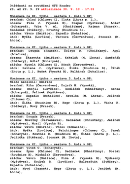 Ohlédnutí Za Soutěžemi OFS Hradec 28. Až 29. 9. 19 Aktualizace 30. 9