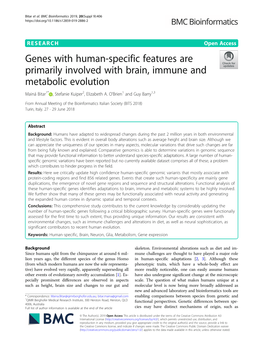 Genes with Human-Specific Features Are Primarily Involved with Brain, Immune and Metabolic Evolution Mainá Bitar1* , Stefanie Kuiper2, Elizabeth A