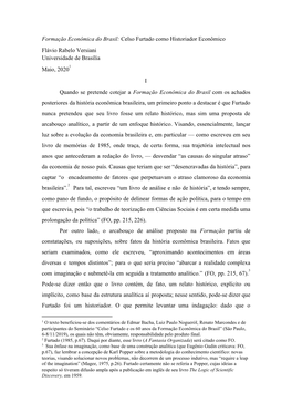 Formação Econômica Do Brasil:​Celso Furtado Como Historiador