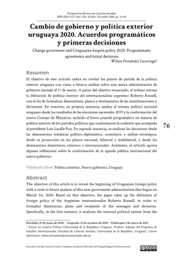 76 Cambio De Gobierno Y Política Exterior Uruguaya 2020. Acuerdos